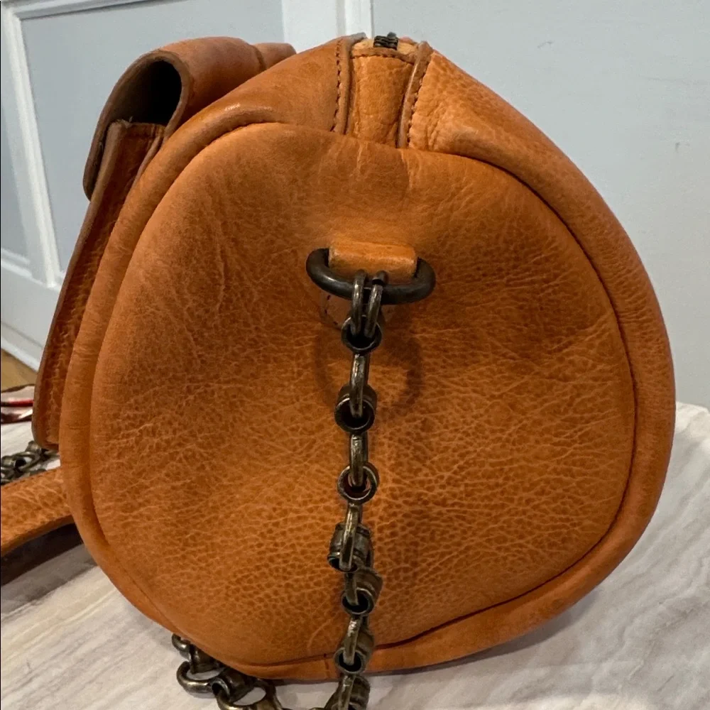 Free People Dylan Brown Distressed Leather Duffle Crossbody